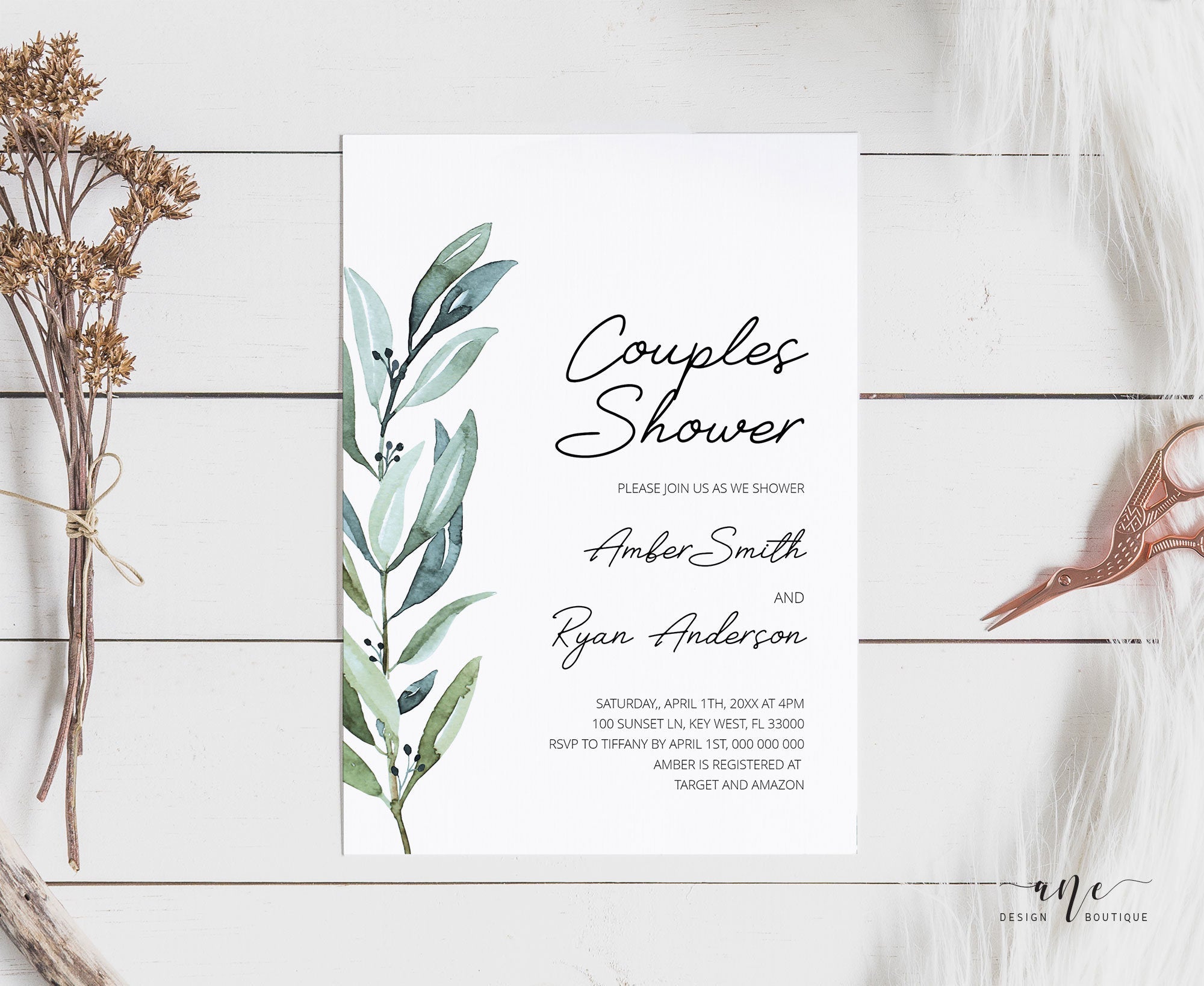 Greenery Couples Shower Invitation – Ane Design Boutique for Free Printable Couples Shower Invitations