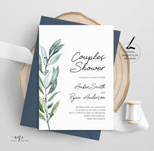 Load image into Gallery viewer, Greenery Couples Shower Invitation Template, Simple Wedding Shower, Eucalyptus Spring Watercolor Art, Templett 100% Editable, Printable #004
