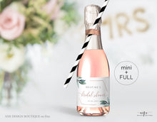Load image into Gallery viewer, Geometric Greenery Mini Full Champagne Label Template, Eucalyptus Bachelorette Bridal Baby Shower Rose Gold, Editable Printable Download 004
