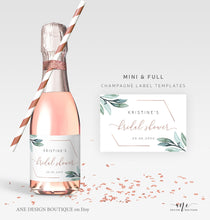 Load image into Gallery viewer, Geometric Greenery Mini Full Champagne Label Template, Eucalyptus Bachelorette Bridal Baby Shower Rose Gold, Editable Printable Download 004
