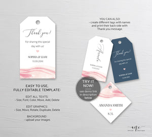 Rose Marble Wedding Favor Tag Template, Geode Thank You Tags, Shower Favor, Welcome Bag Label, Fully Editable, Printable DIY, Download 005