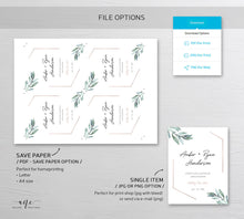 Load image into Gallery viewer, Geometric Greenery Wedding Wine Label Template, Eucalyptus Leaf Watercolor, Rose Gold Bridal Shower, Fully Editable, Printable, Download 004
