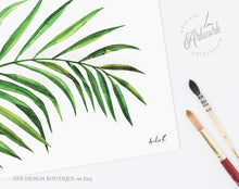 Load image into Gallery viewer, Tropical Place Card Template, Printable Wedding Bridal Escort Card, Editable Name Cards, Beach Palm Leaf Watercolor, Printable, Download 002
