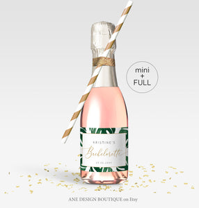 Monstera Mini & Full Champagne Frame Label Template, Tropical Leaf, Beach Bachelorette Bridal Baby Shower, Fully Editable, Printable Download 003