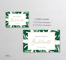 Load image into Gallery viewer, Monstera Mini &amp; Full Champagne Frame Label Template, Tropical Leaf, Beach Bachelorette Bridal Baby Shower, Fully Editable, Printable Download 003
