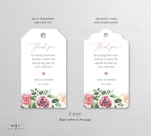 Load image into Gallery viewer, Floral Wedding Favor Tag Template, Mauve Blush Roses Thank You Tag, Bridal Shower Favor, Welcome Bag Label, Editable, Printable Download 007
