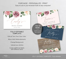 Load image into Gallery viewer, Floral Mini &amp; Full Champagne Label Template, Mauve Roses Wedding Bachelorette Bridal Baby Shower Favor Sticker, Fully Editable Printable 007
