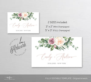 Floral Mini & Full Champagne Label Template, Bubbly Wine Label Wedding Couple Bridal Baby Shower Favor Sticker, Fully Editable Printable 007
