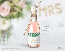 Load image into Gallery viewer, Monstera Mini &amp; Full Champagne Label Template, Tropical Leaf, Beach Bridal Baby Shower, Bachelorette, Fully Editable, Printable Download 003
