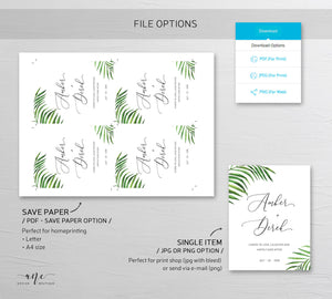 Tropical Wedding Wine Label Template, Palm Leaf Watercolor, Destination Beach Wedding Bridal Shower, Fully Editable, Printable, Download 002