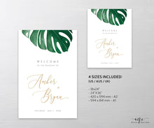 Load image into Gallery viewer, Monstera Wedding Welcome Sign Template, Tropical Greenery Palm Leaf Wedding Signs, Printable Shower Poster, Fully Editable Inst Download 003
