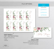 Load image into Gallery viewer, Mauve &amp; Blush Roses Printable Place Card Template, Printable Wedding Bridal Escort Card, Editable Name Cards, Boho Eucalyptus Greenery, 007
