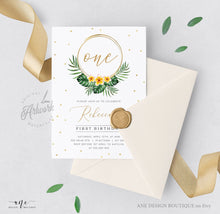 Load image into Gallery viewer, Tropical Birthday Invitation Template, Girl 1st Birthday, Summer Beach Invite, Palm Leaf, Fully Editable, Printable DIY Instant Download 002
