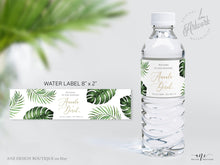 Load image into Gallery viewer, Tropical Beach Wedding Water Label Template, Palm Leaf Monstera Bridal Shower Bachelorette Water Label, Printable 100% Editable Download 002
