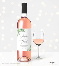 Load image into Gallery viewer, Tropical Wedding Wine Label Template, Palm Leaf Watercolor, Destination Beach Wedding Bridal Shower, Fully Editable, Printable, Download 002

