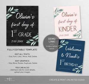 Back to School Chalkboard Sign Template, Fully Editable, Any Grade, First Day of School / Kinder, Last Day Poster, Photo Prop, Download 004