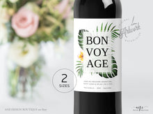 Load image into Gallery viewer, Tropical Bon Voyage Wine Label Template, Custom Bottle Label, Shower Beach Travel Vacation Gift Tag, Fully Editable, Printable, Download 002
