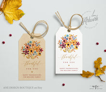 Load image into Gallery viewer, Thanksgiving Favor Tag Template, Friendsgiving, Thankful For You, Give Thanks, Thank You Gift Tag, Fall Flowers, Editable, Printable DIY 010
