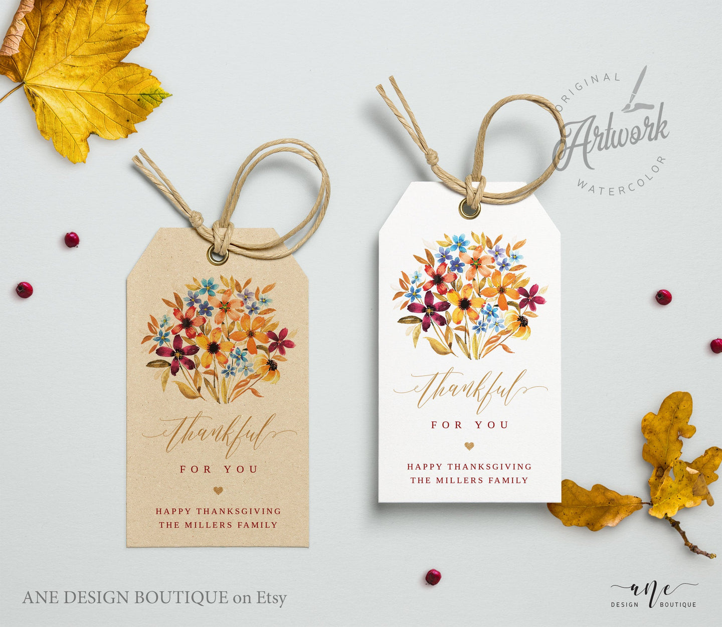 Thanksgiving Favor Tag Template, Friendsgiving, Thankful For You, Give Thanks, Thank You Gift Tag, Fall Flowers, Editable, Printable DIY 010
