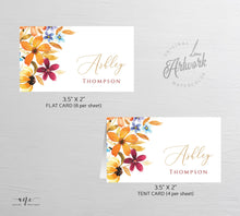 Load image into Gallery viewer, Fall Floral Thanksgiving Place Card Template, Printable Rustic Wedding Escort Card, Autumn Flowers Name Tag, Fully Editable Download DIY 010
