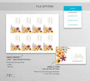 Fall Floral Thanksgiving Place Card Template, Printable Rustic Wedding Escort Card, Autumn Flowers Name Tag, Fully Editable Download DIY 010