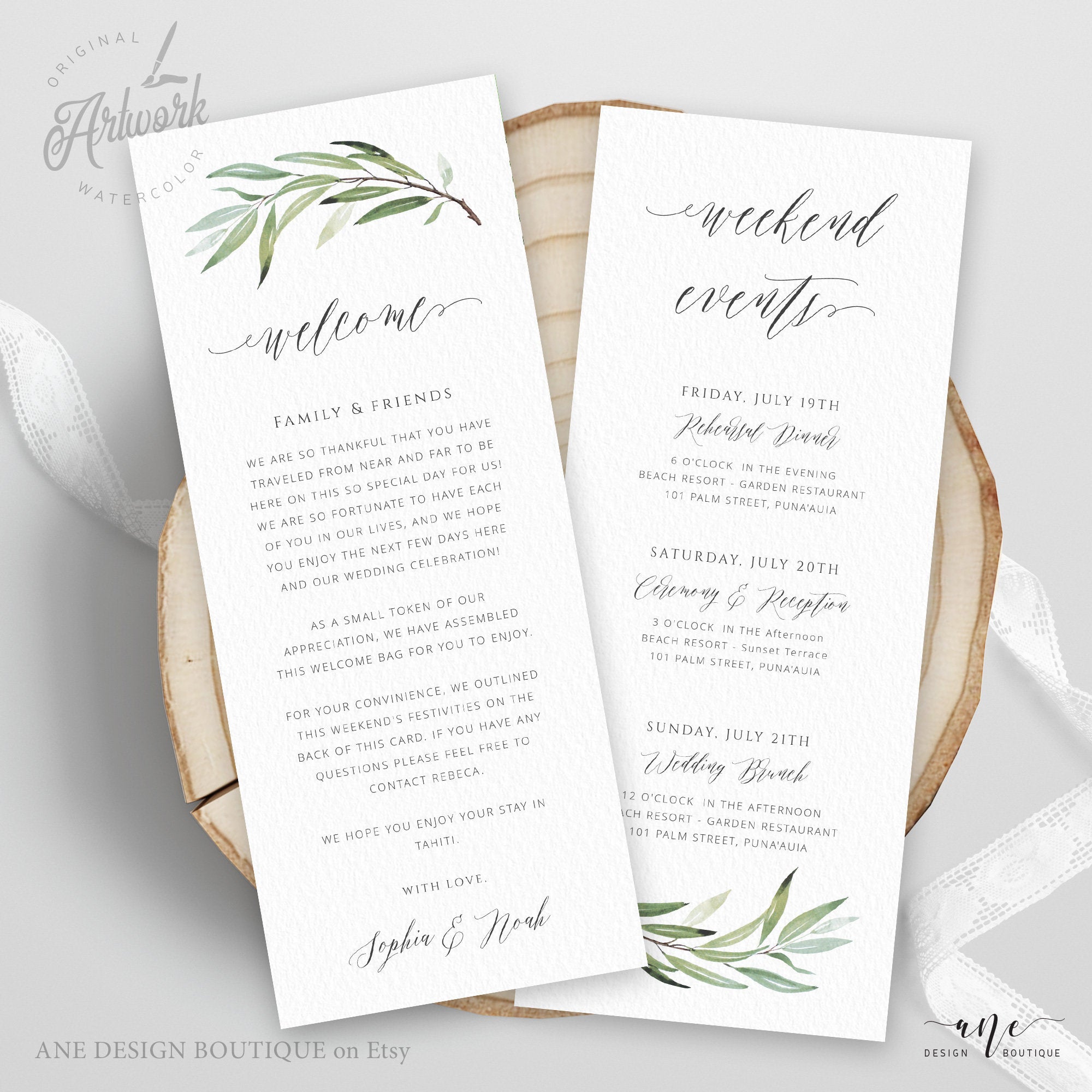 Tropical Welcome Letter Template, Wedding Itinerary Card, Welcome Bag