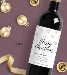 Merry Christmas Wine Label Template, Christmas Gift for Teacher Bottle Tag, Alternative to Holiday Card 100% Editable Printable Download 014