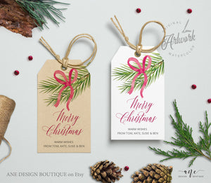 Christmas Tree Branch Gift Tag Template, Holiday Printable Tag, Winter Favor Tag, Merry Christmas Gift Label, Fully Editable DIY Download