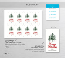 Load image into Gallery viewer, Pine Tree Woods Gift Tag Template, Holiday Printable Tag, Original Watercolor, Happy Holidays Gift Label, Fully Editable, Instant Download
