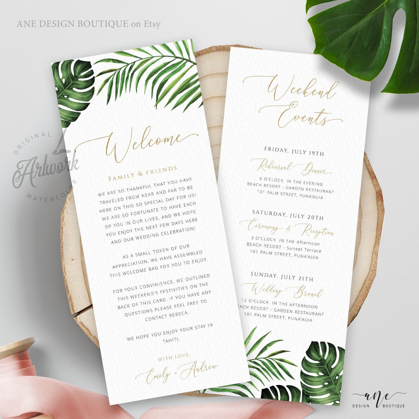 Tropical Welcome Letter Itinerary Template, Beach Wedding Order of Events Editable Welcome Bag Note, 100% Editable, Printable, Download 002