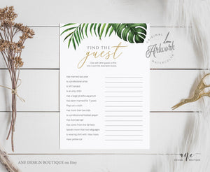 Tropical Find the Guest Bridal Shower Game Template, Printable Beach Wedding Shower Game, Personalize Fully Editable, Instant Download 002