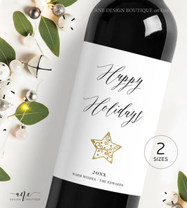 Happy Holidays Wine Label Template, Custom Christmas Gift for Teacher, Alternative to Holiday Card, 100% Editable, Printable Download 012