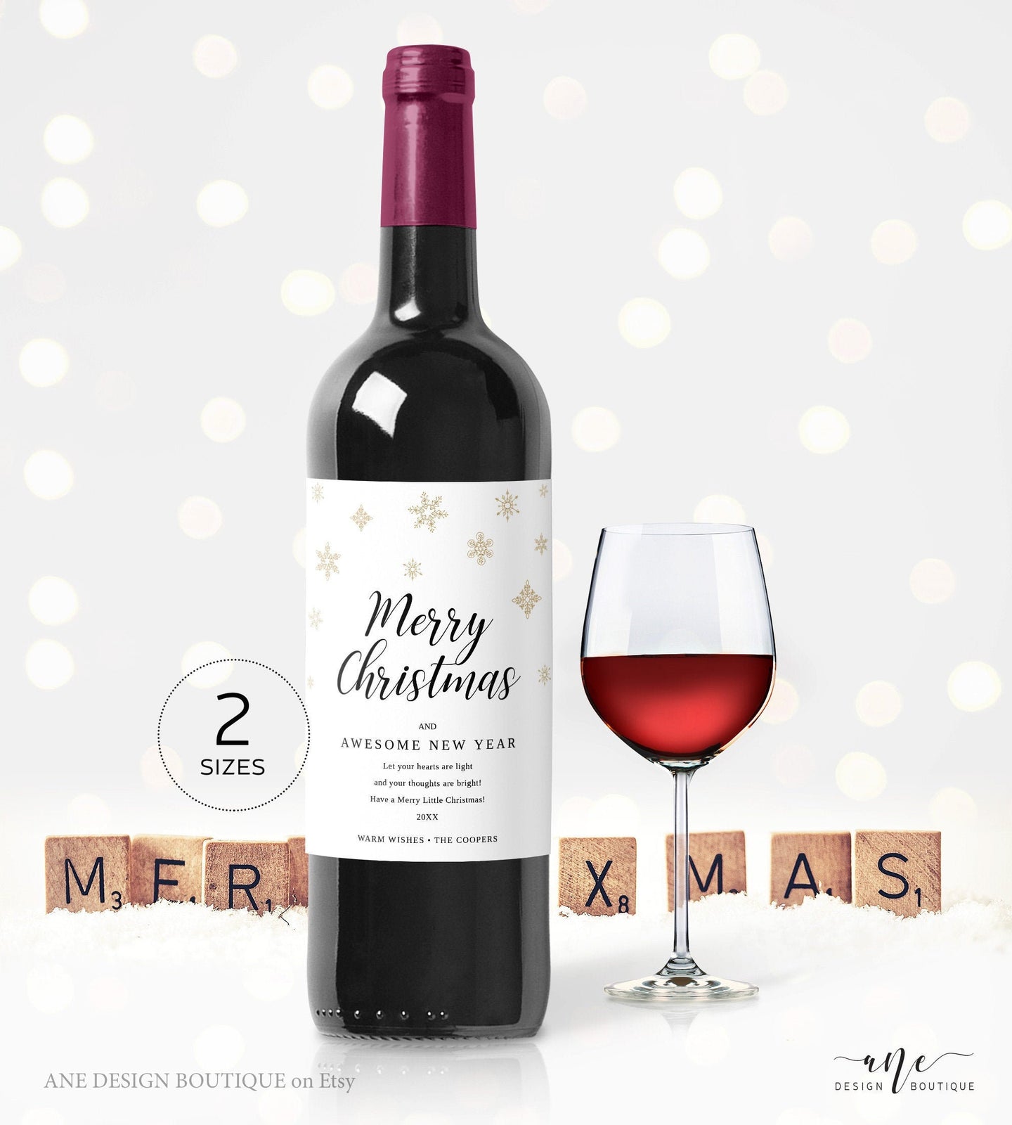 Merry Christmas Wine Label Template, Christmas Gift for Teacher Bottle Tag, Alternative to Holiday Card 100% Editable Printable Download 014