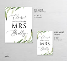 Load image into Gallery viewer, Greenery Bridal Wine Label Template, Watercolor Leaf, Boho Garden Wedding Shower sticker, Templett, Fully Editable, Printable, Download, 008
