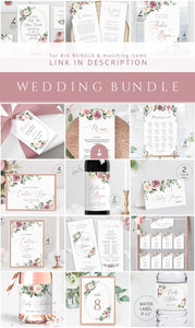 Geometric Floral Printable Wedding Program Template, Editable Order of Service, Boho Rose Gold, Eucalyptus Greenery Mauve Blush Roses, 007