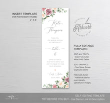 Load image into Gallery viewer, Mauve Roses Photo Booth Insert Template, Favor Tag, Printable Bookmark, Place Card, Floral Wedding, Fully Editable, Templett, Download 007
