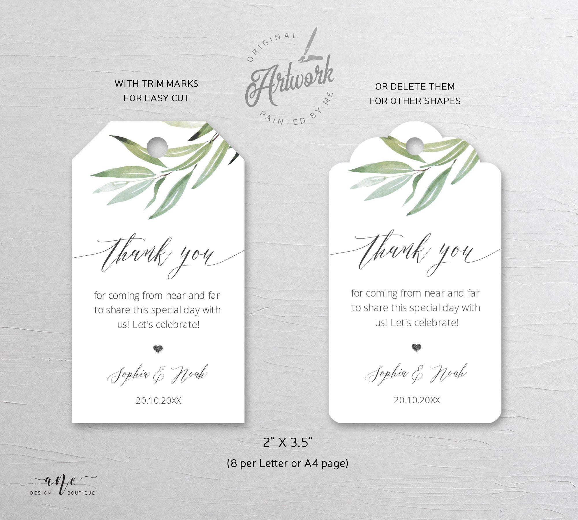 Thank You Tags Printable Gift Tags Greenery Wedding Favor Tags, Baby  Shower, Editable Watercolor Eucalyptus Leaves Instant Download 