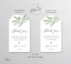 Greenery Sage Wedding Favor Tag Template, Olive Branch Thank You Tag, Bridal Shower, Welcome Bag Label, 100% Editable Printable Download 008
