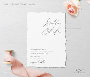 Minimalist Modern Calligraphy Wedding Invitation Set Template, Simple Stylish Invite Suite, 100% Editable, Printable, Instant Download, 011
