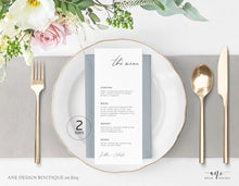 Load image into Gallery viewer, Minimalist Modern Calligraphy Wedding Menu Program Template, Minimal Simple &amp; Stylish Dinner Menu Card, 100% Editable Printable Download 011

