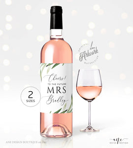 Greenery Bridal Wine Label Template, Watercolor Leaf, Boho Garden Wedding Shower sticker, Templett, Fully Editable, Printable, Download, 008