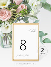Load image into Gallery viewer, Minimalist Table Number Cards Template, Simple Modern Calligraphy Wedding Bridal Table Card 4x6 5x7, 100% Editable, Printable, Download 011
