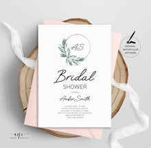 Load image into Gallery viewer, Initials Greenery Hoop Bridal Shower Invitation Template, Eucalyptus Boho Ring Wedding Shower, 100% Editable, Printable Instant Download 004
