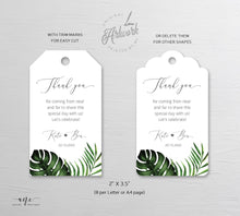 Load image into Gallery viewer, Tropical Wedding Favor Tag, Palm Leaf Monstera Thank You Tag, Beach Bridal Shower, Welcome Bag Label, 100% Editable, Printable, Download 002
