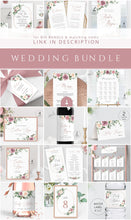 Load image into Gallery viewer, Spring Mauve Rose Floral Wedding Invitation Set Template, Eucalyptus Blush Roses Watercolor Invite Suite, Editable, Printable Download 007
