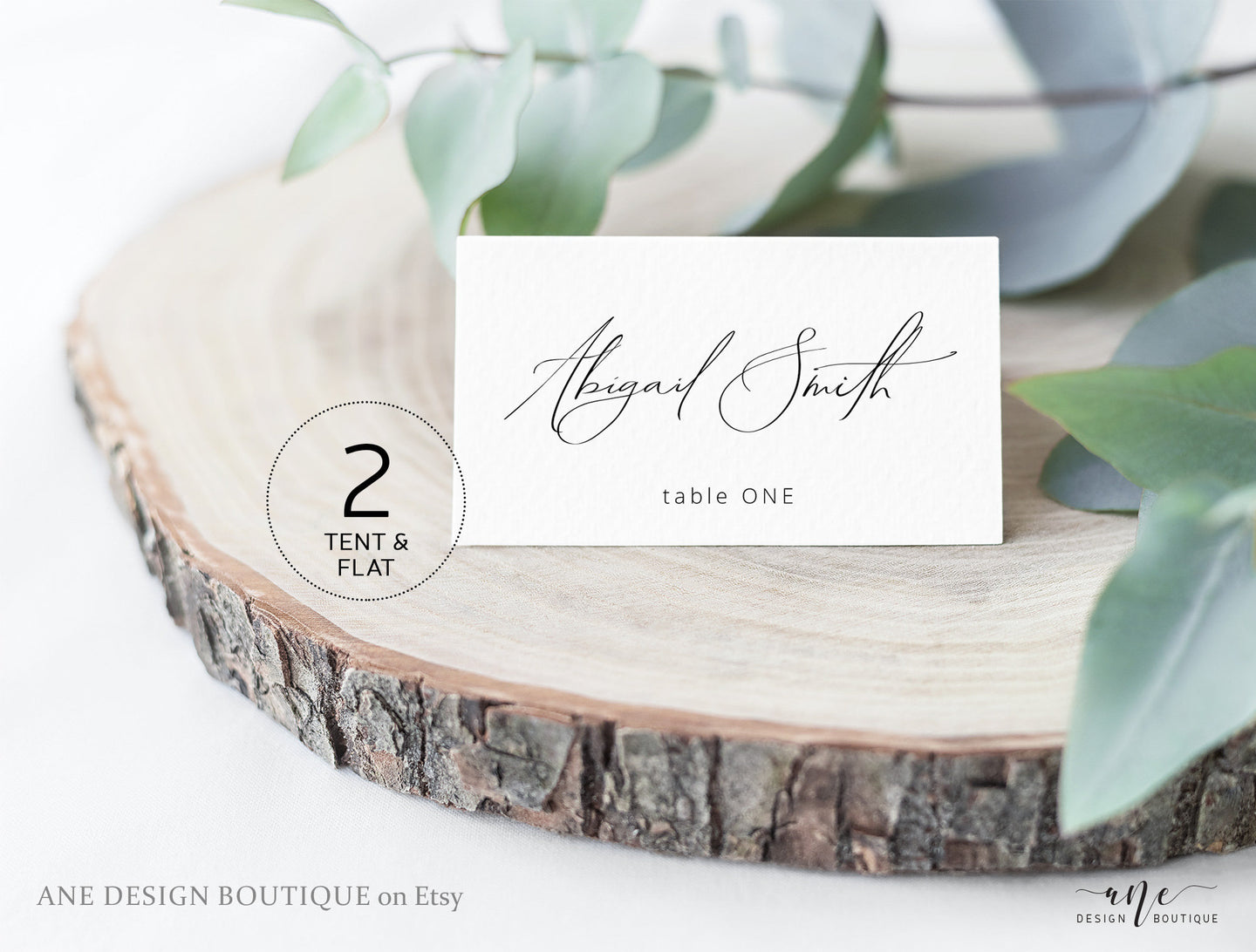Minimalist Modern Calligraphy Place Card Template, Printable DIY Wedding Bridal Escort Card, 100% Editable Table Name Cards, Download, 011