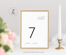 Load image into Gallery viewer, Minimalist Table Number Cards Template, Simple Modern Calligraphy Wedding Bridal Table Card 4x6 5x7, 100% Editable, Printable, Download 011
