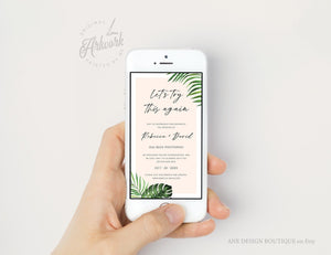 Tropical Digital Postponed Wedding Text Template, Change the Date Printable, Rescheduled Postponement Announcement Evite Card, Download, 002