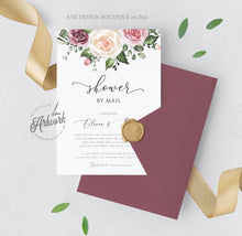 Load image into Gallery viewer, Boho Floral Shower by Mail Invitation Template, Mauve Blush Roses Virtual Bridal Baby Shower, 100% Editable, Printable, Digital Download 007

