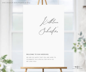 Minimalist Wedding Welcome Sign Template, Modern Calligraphy Simple Wedding Bridal Baby Shower Sign Poster, Editable, Printable Download 011